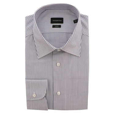 Size Medium 15.5 Luigi Borrelli Blue Stripes Button-Down Collar Linen Slim Fit Dress Shirt 
